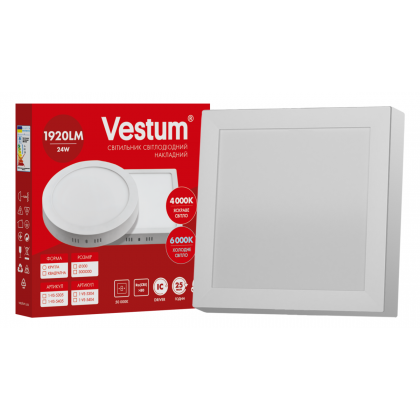 Квадратний світлодіодний накладний світильник Vestum 24W 6000K 220V 1-VS-5404