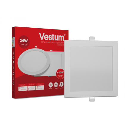 Квадратний світлодіодний врізний світильник Vestum 24W 6000K 220V 1-VS-5206