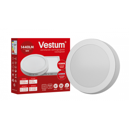 Круглий світлодіодний накладний світильник Vestum 18W 4000K 220V 1-VS-5303