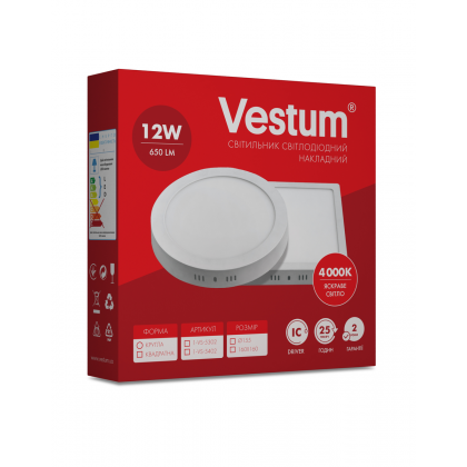 Квадратний світлодіодний накладний світильник Vestum12W 4000K 220V 1-VS-5402