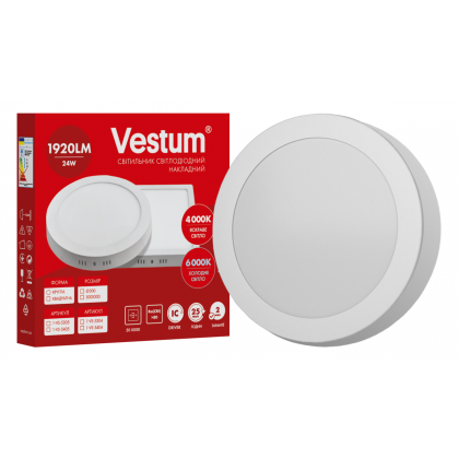 Круглий світлодіодний накладний світильник Vestum 24W 6000K 220V 1-VS-5304