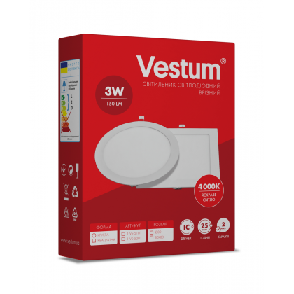 Квадратний світлодіодний врізний світильник Vestum 3W 4000K 220V 1-VS-5201