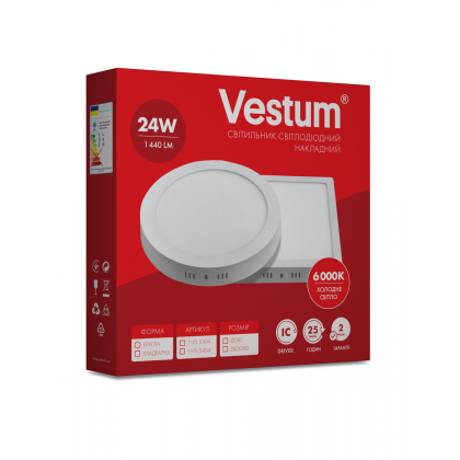 Квадратний світлодіодний накладний світильник Vestum 24W 6000K 220V 1-VS-5404
