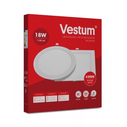 Круглий світлодіодний врізний світильник Vestum 18W 4000K 220V 1-VS-5105